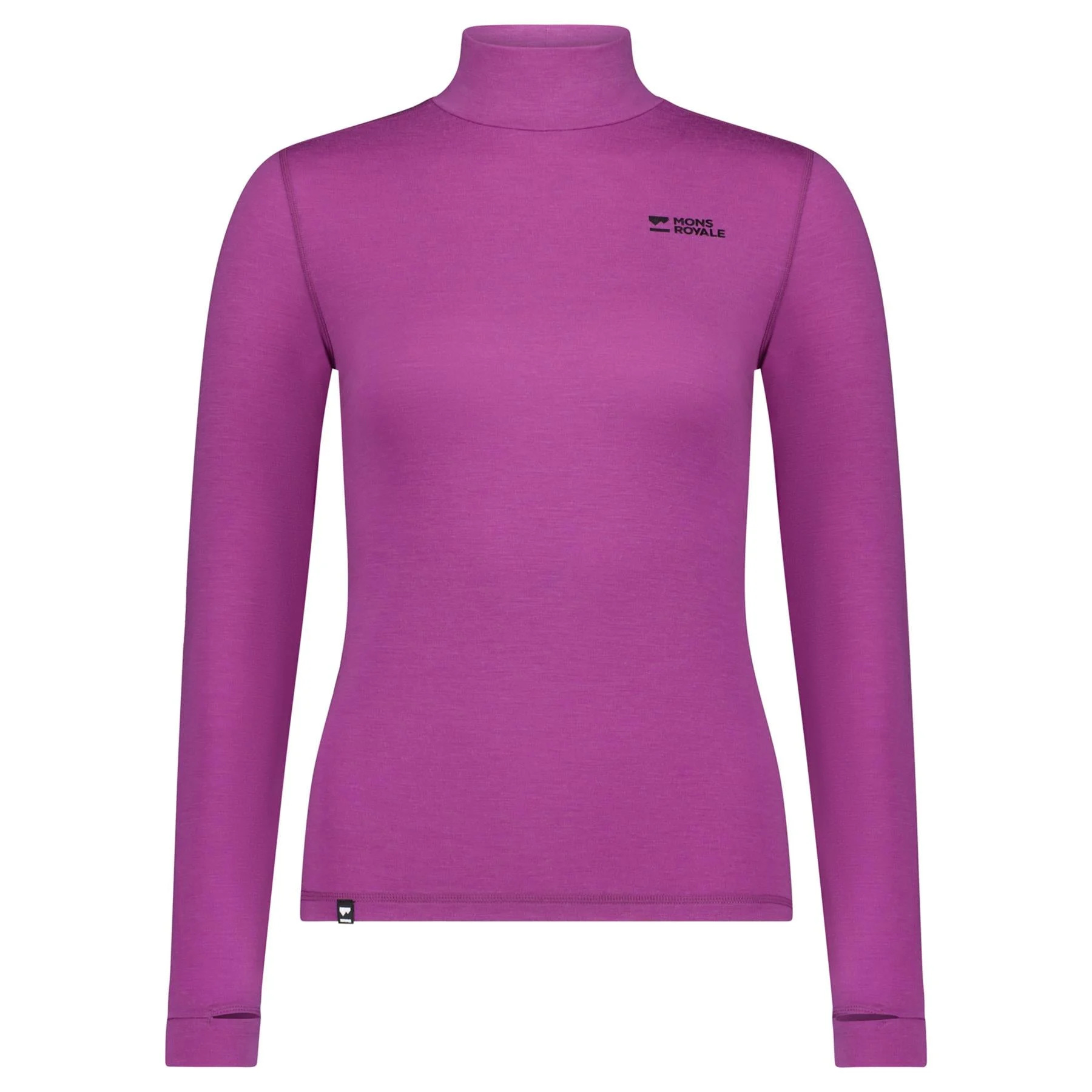 Mons Royale Womens Cascade Merino Base Layer Mock Neck LS Top Purple Bolt