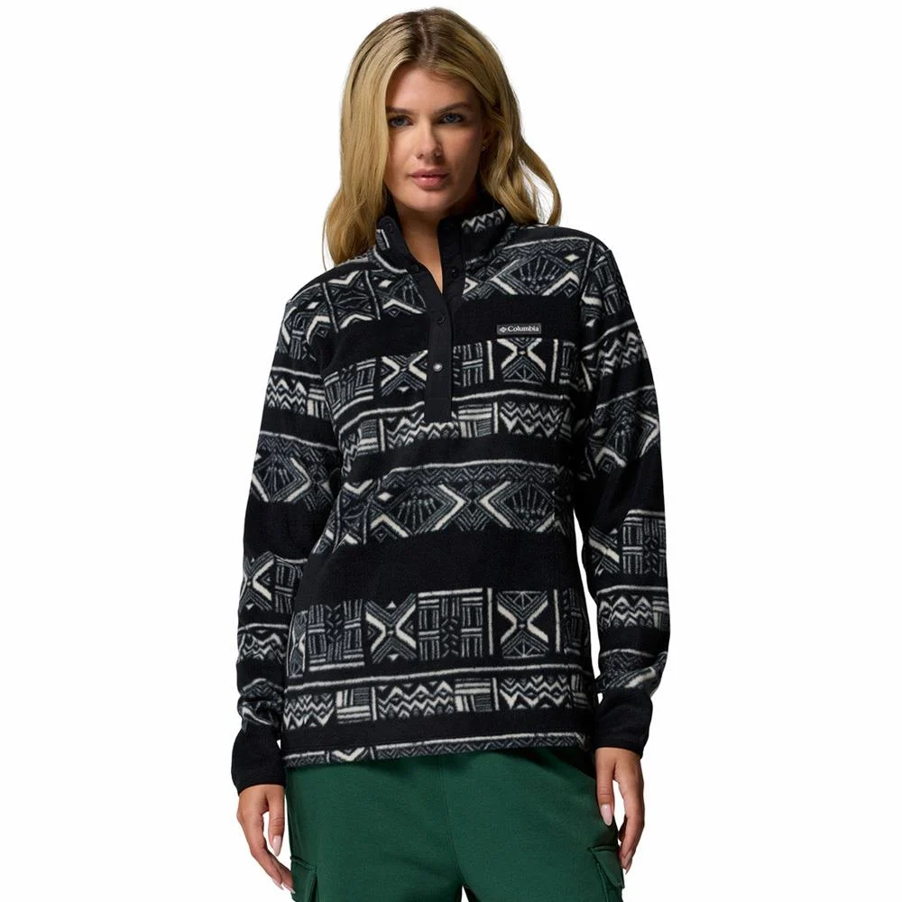 Columbia Benton Springs Printed 1/2 Snap PO Womens Fleece Black Deschutes