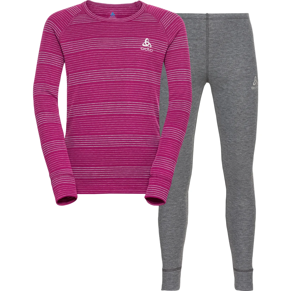 ODLO ACTIVE WARM ECO SET LONG KIDS ODLO STEEL GREY MELANGE/FESTIVAL FUCHSIA  - Thermal set