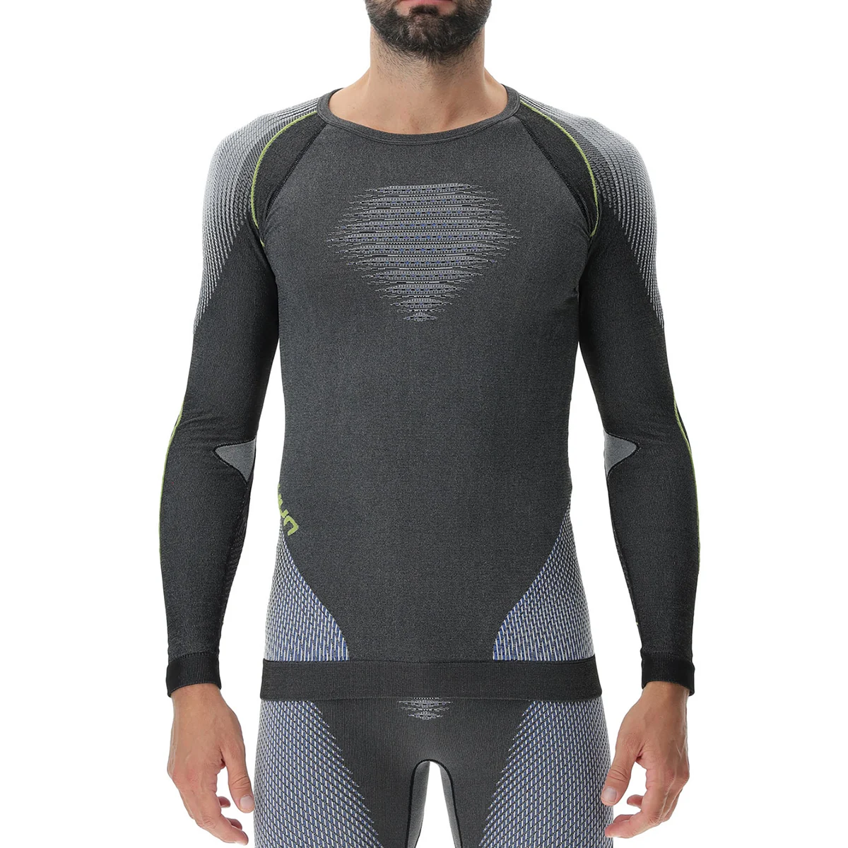 UYN MAN EVOLUTYON UW SHIRT LG SL ANTHRACITE MELANGE/BLUE/YELLOW SKINY  - Thermal T-shirt