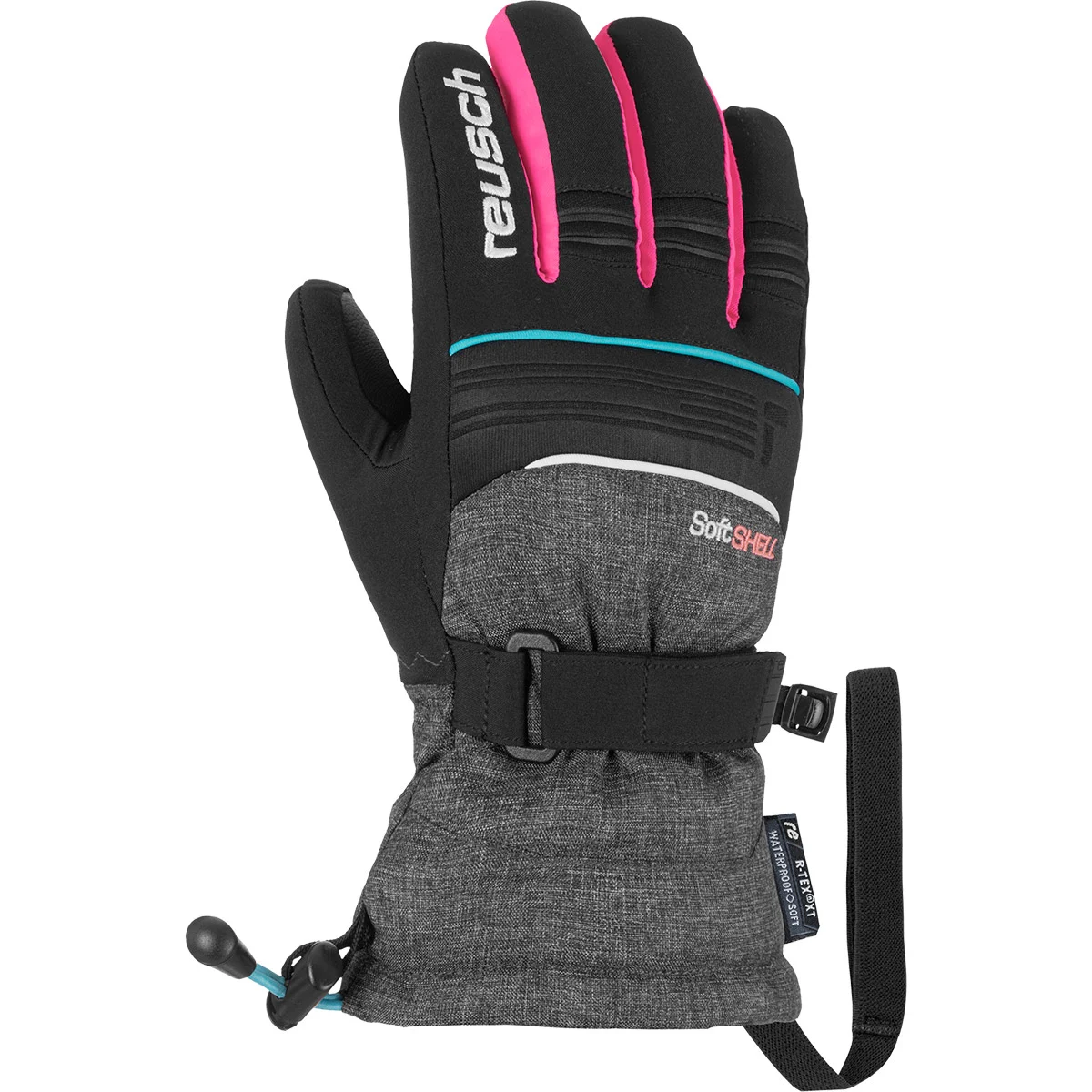 REUSCH KONDOR R-TEX XT JR BLACK/BLACK MELANGE/KNOCKOUT PINK  - Ski gloves