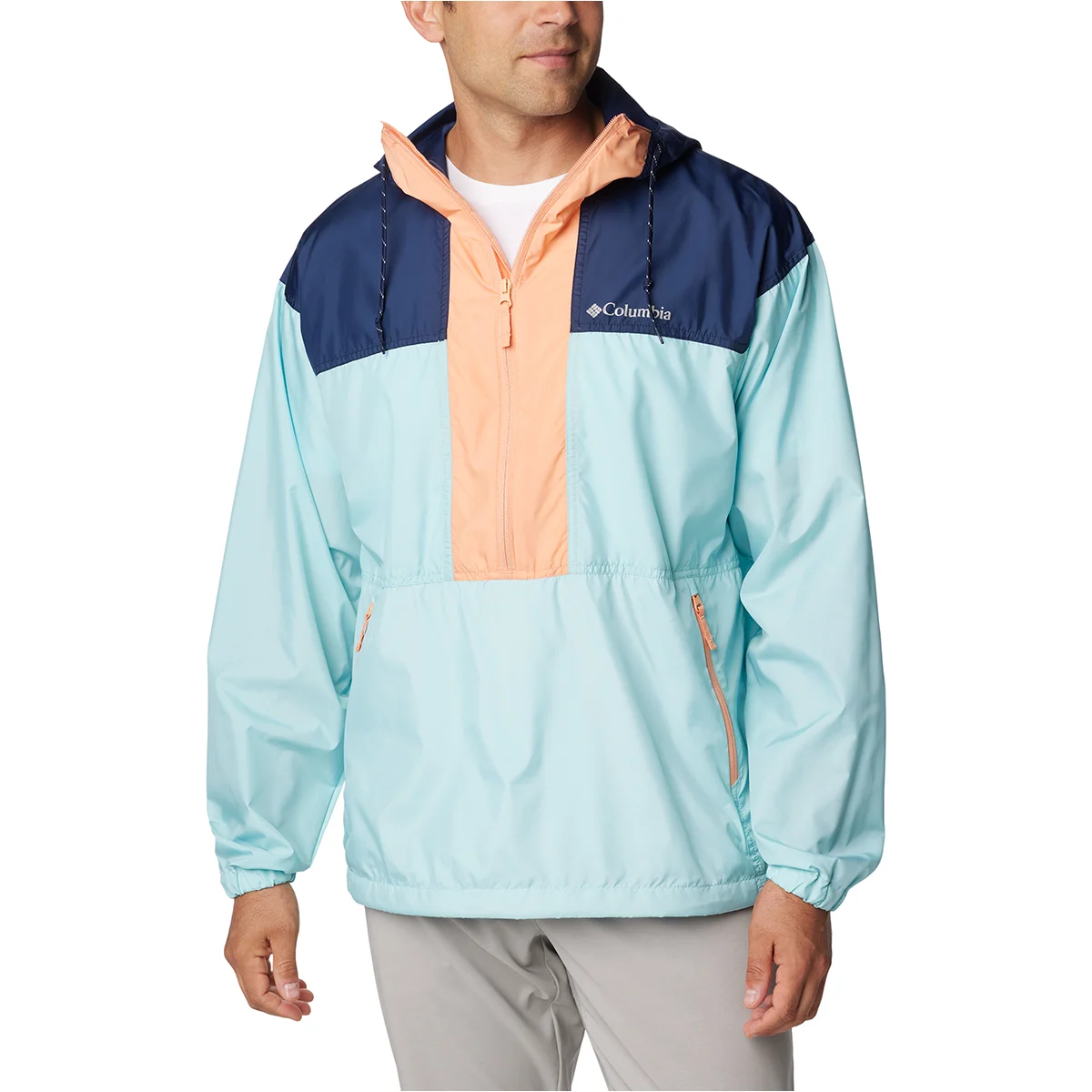 COLUMBIA FLASH CHALLENGER ANORAK SPRAY/COLLEGIATE NAVY/APRICOT PLACKET & ZIP  - Jacket