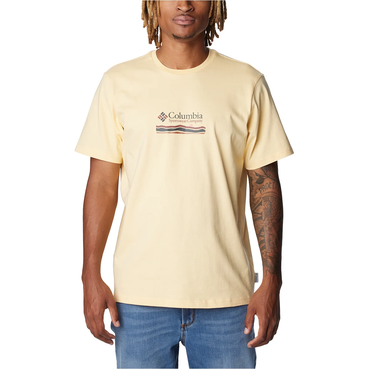 COLUMBIA EXPLORERS CANYON BACK SHORT SLEEVE TEE SUNKISSED/HERITAGE  - T-shirt