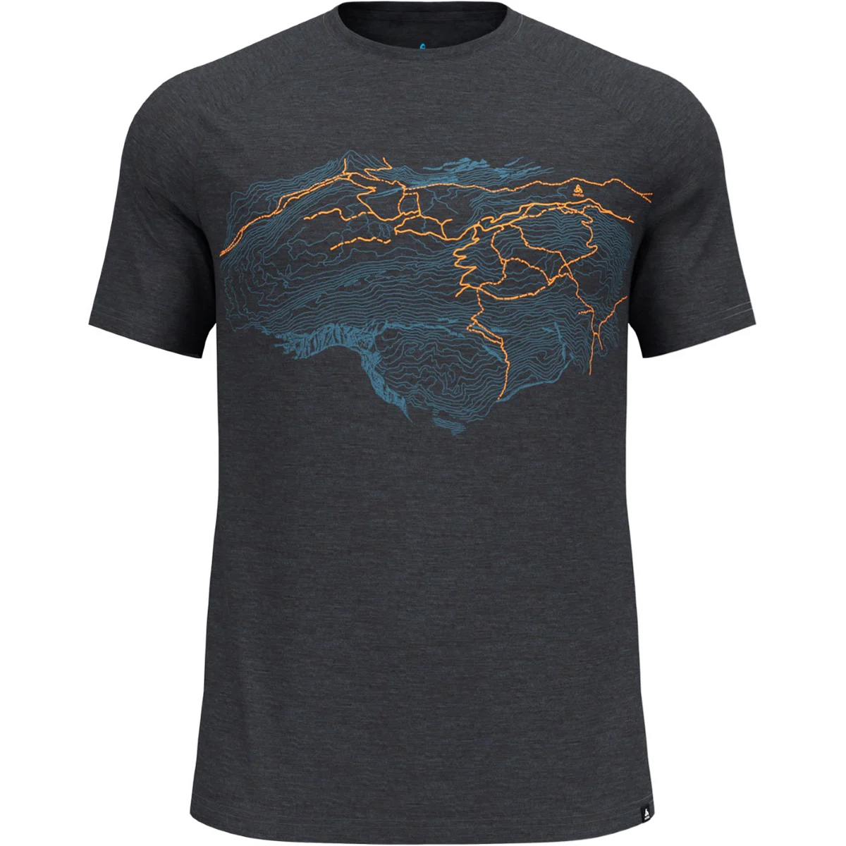 ODLO ASCENT PW 130 TOPOGRAPHY CREW NECK S/S BLACK MELANGE  - Hiking T-shirt