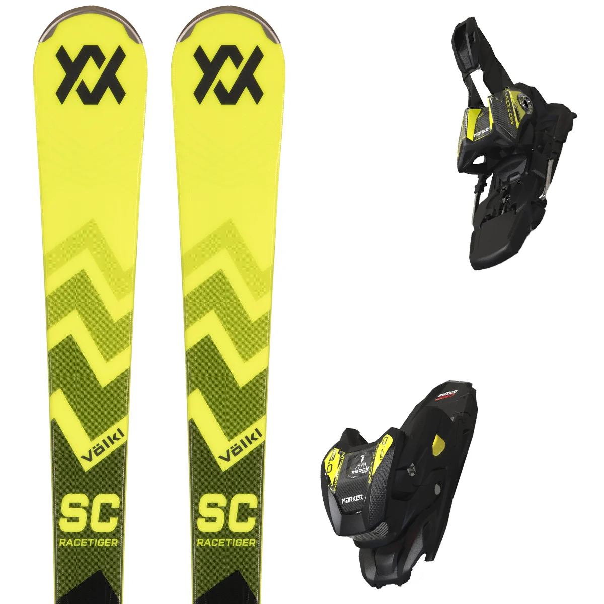 VOLKL RACETIGER SC + VMOTION 12 GW BLACK/YELLOW  - Alpine ski set