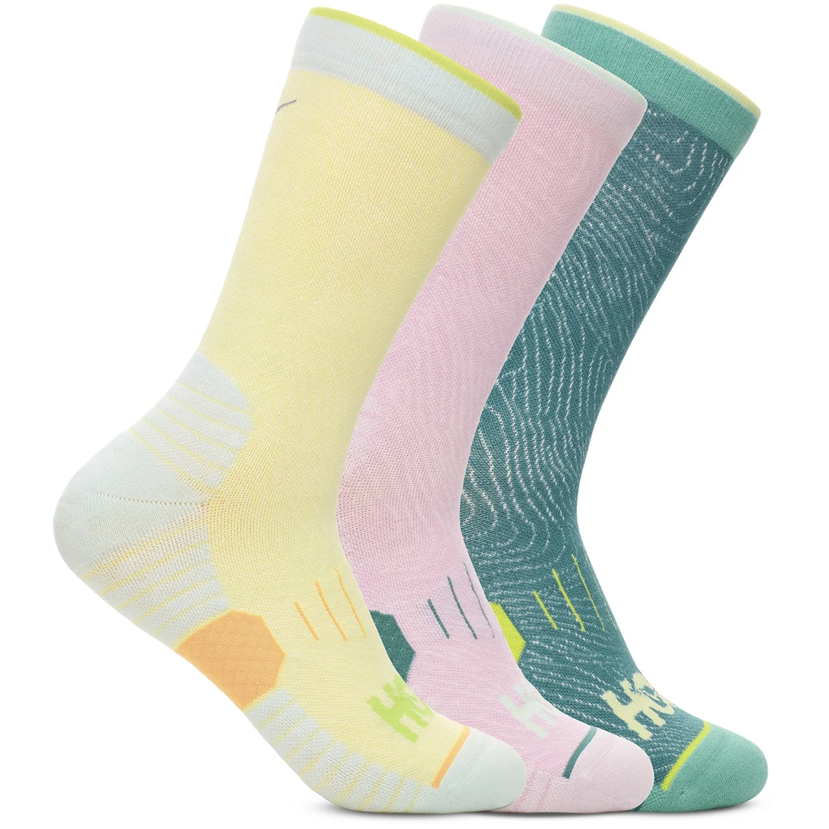 HOKA ONE ONE CREW RUN SOCK 3 PACK CELERY ROOT / PK TWLGHT / OCEANIC  - Running socks