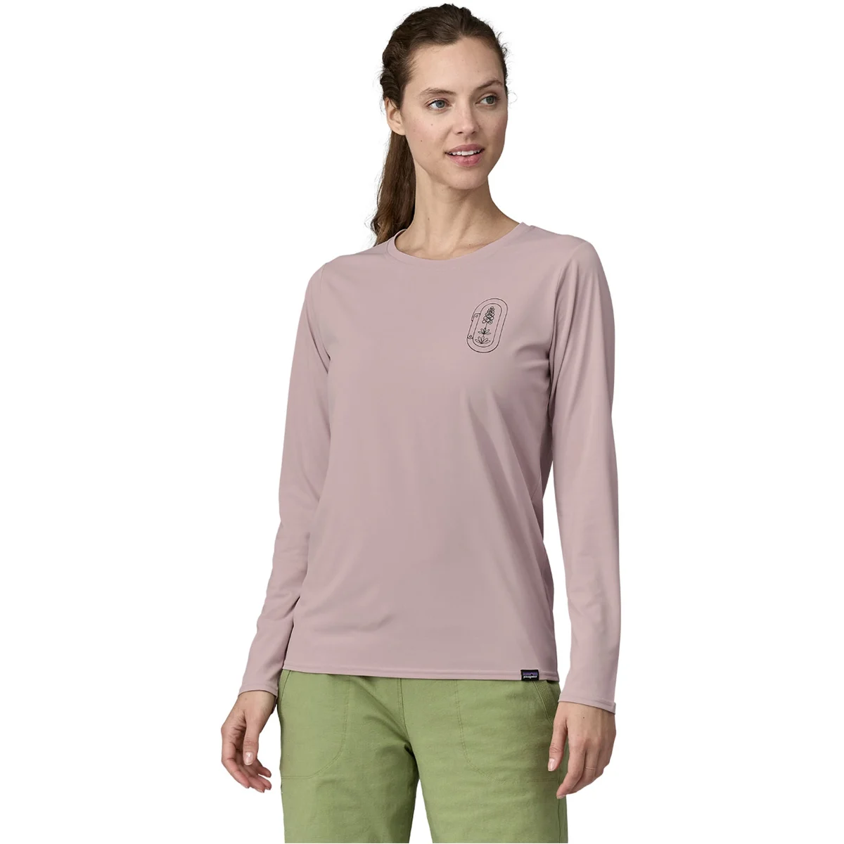PATAGONIA W'S L/S CAP COOL DAILY GRAPHIC SHIRT CLEAN CLIMB BLOOM: ECHO PURPLE  - Hiking T-shirt