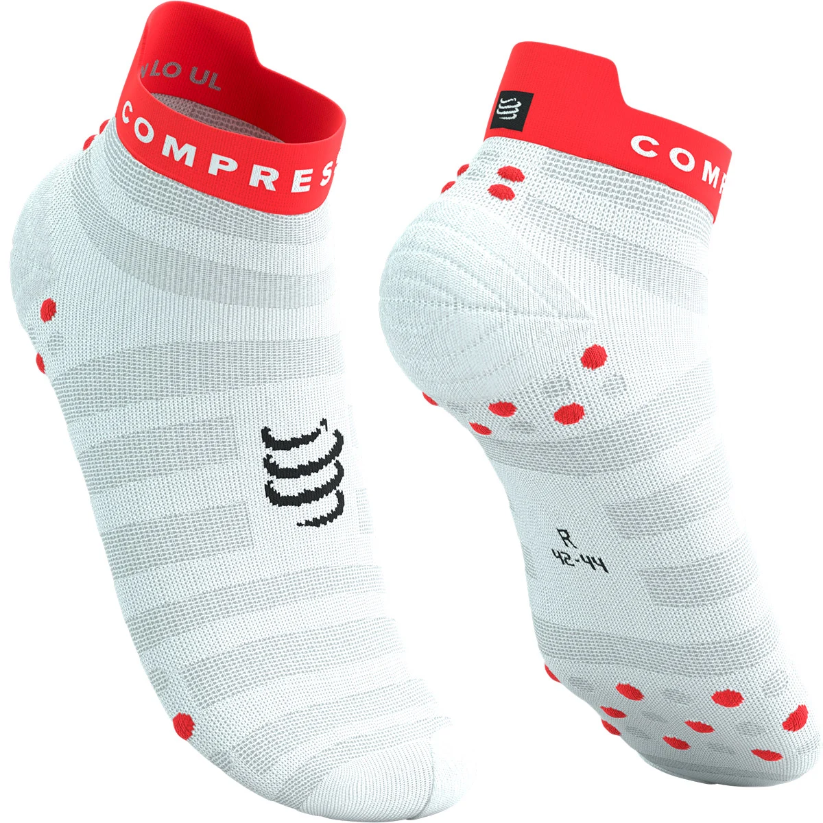 COMPRESSPORT PRO RACING SOCKS V4.0 ULTRALIGHT RUN LOW WHITE/FLUO RED/BLACK  - Running socks