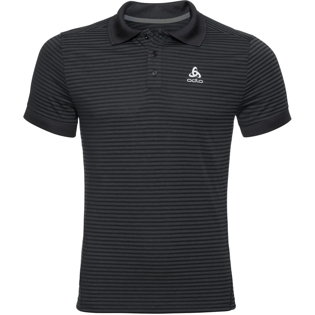 ODLO POLO SHIRT S/S NIKKO DRY BLACK - ODLO STEEL GREY - STRIPES  - Hiking polo shirt