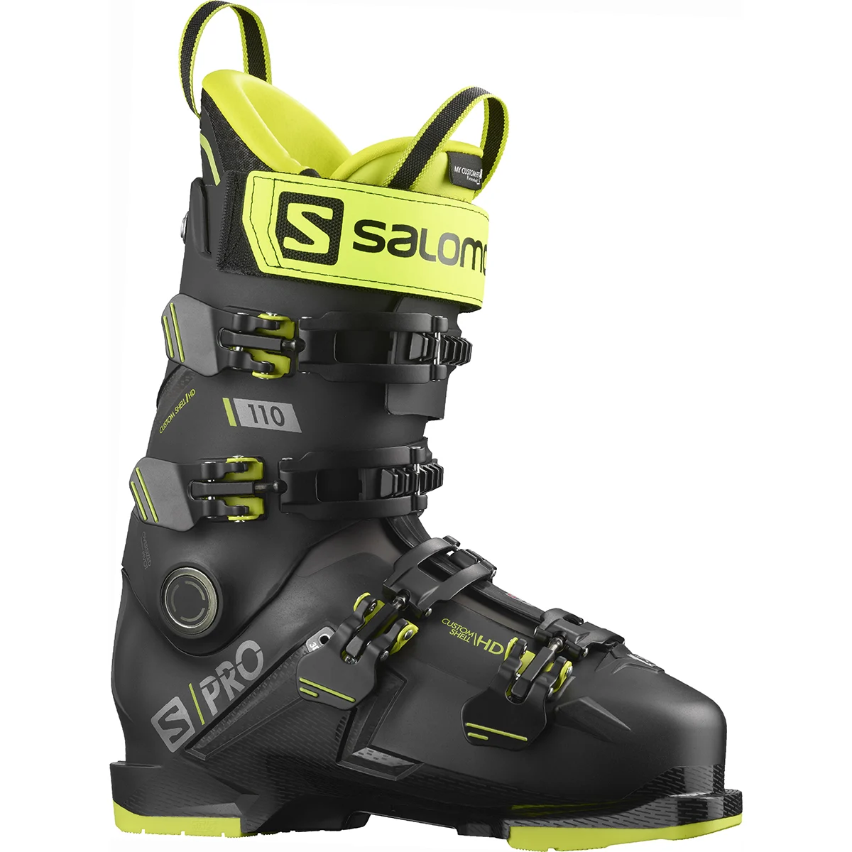 SALOMON S/PRO 110 GW BLACK ACID GREEN DARK SILVER METALLIC  - Alpine ski boots