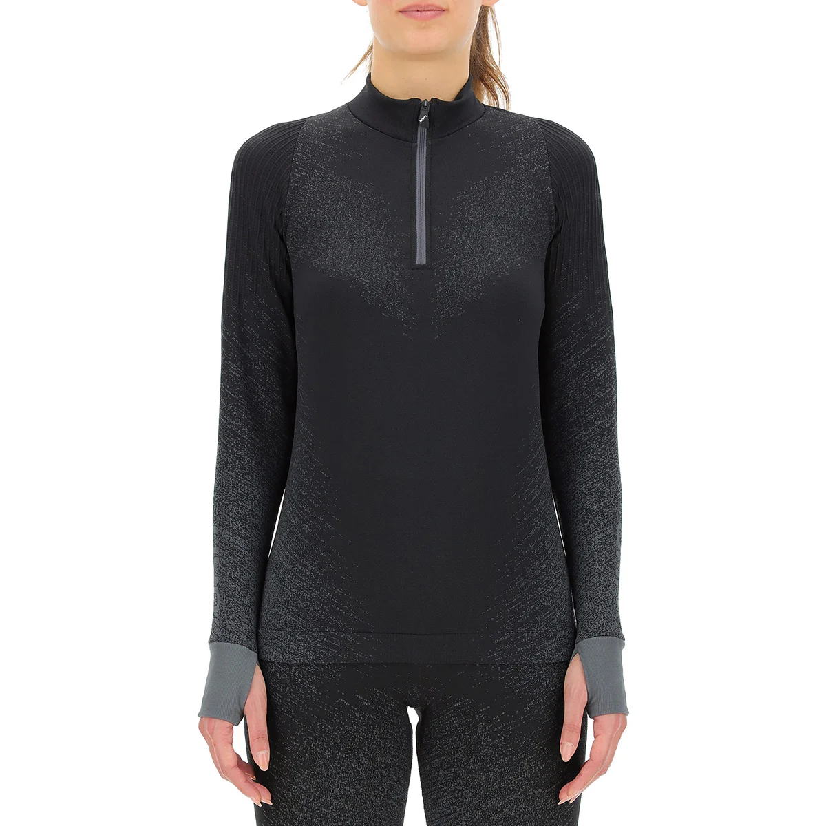 UYN LADY RUNNING EXCELERATION SHIRT LONG SL.ZIP UP BLACK/CLOUD  - Running T-shirt