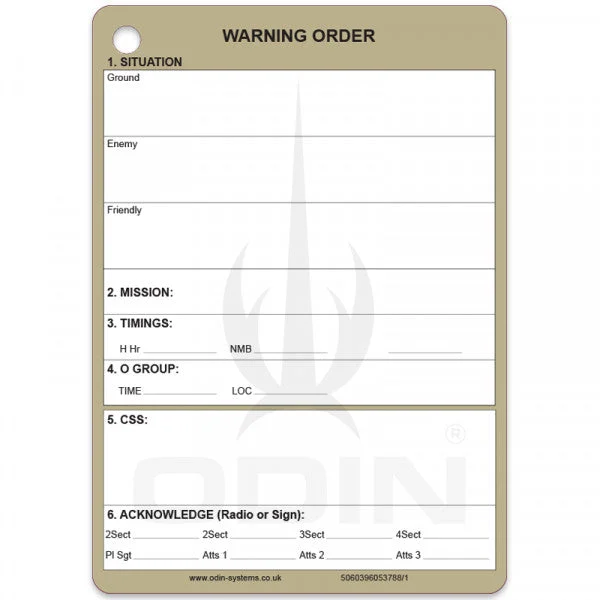 A6 Warning Order Mission Card