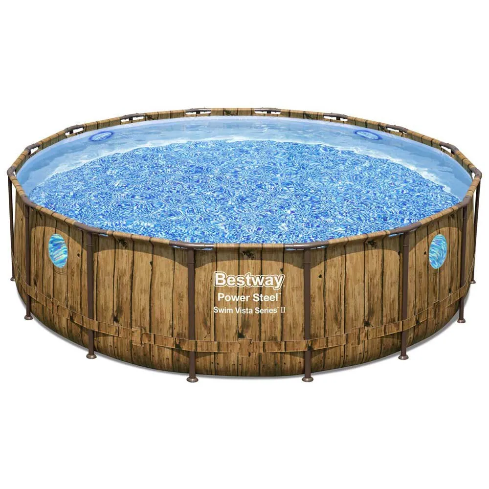 Bestway Power Steel Swim Vista Series Wood Ø 488 X 122 cm Steel Round Frame Above Ground Pool