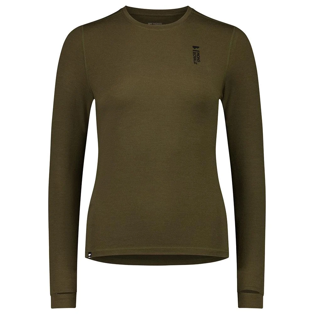 Mons Royale Womens Cascade Merino Flex 200 LS Base Layer Dark Olive