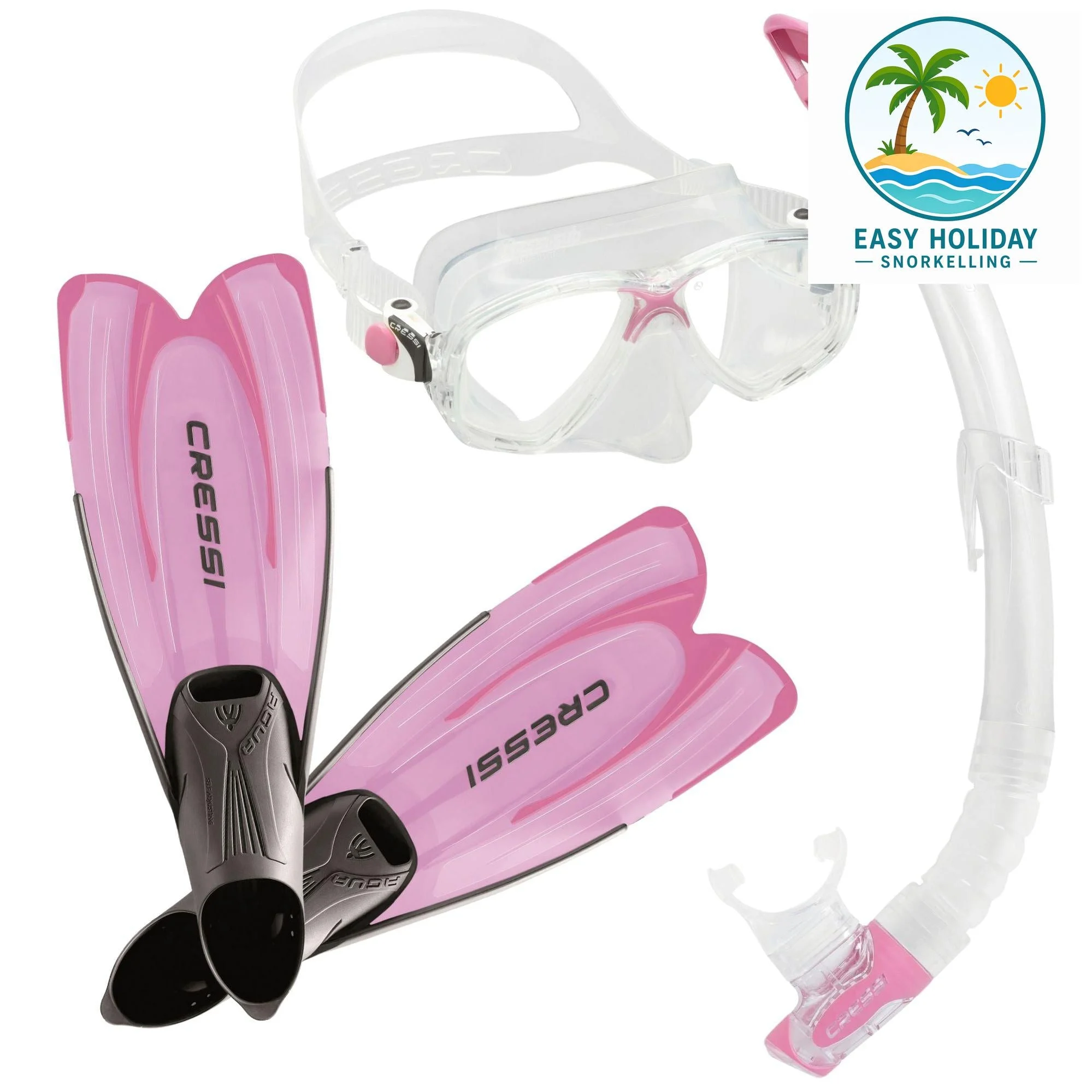 Cressi Marea Mask, Gamma Snorkel & Agua Fins Set - Pink