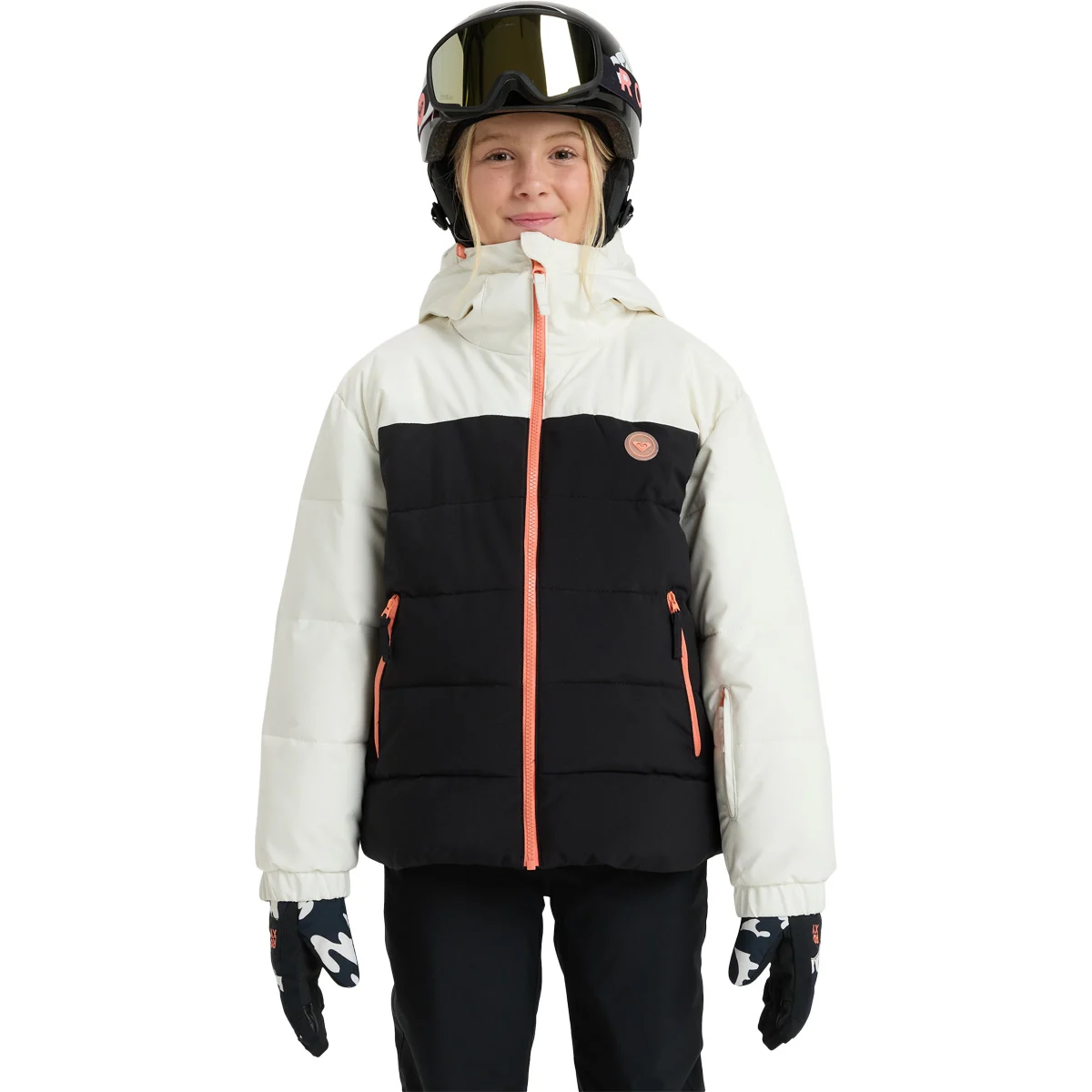 ROXY SNOWYHILLPUFFY WHISPER WHT/CLUX ML ORANGE S3  - Ski jacket
