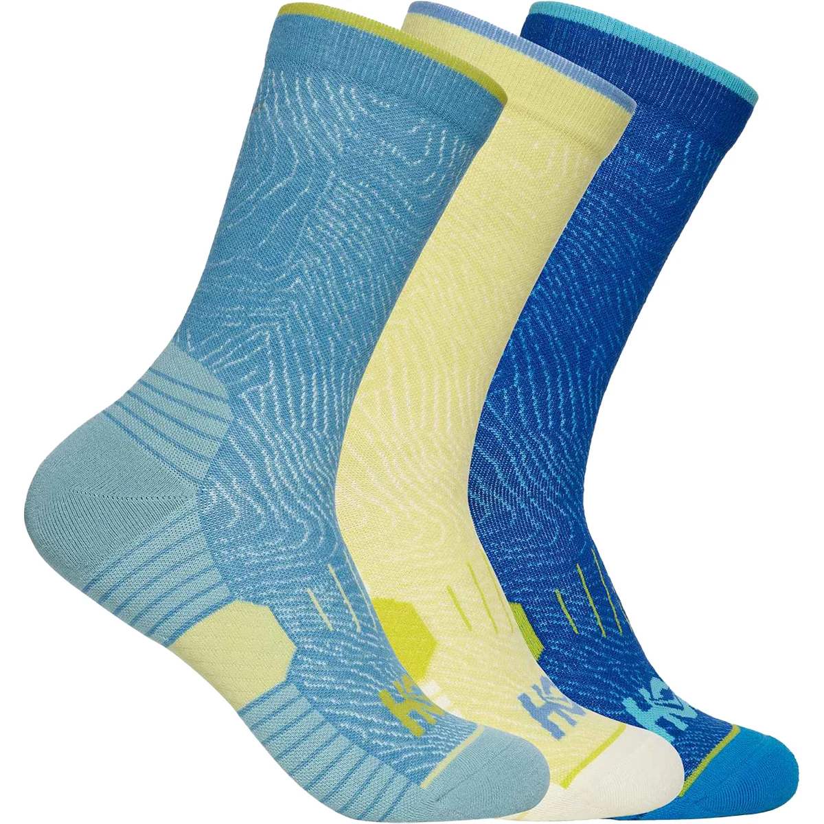 HOKA ONE ONE CREW RUN SOCK 3-PACK ALPINE BLUE/CARDAMON/ULTRAMARINE  - Running socks