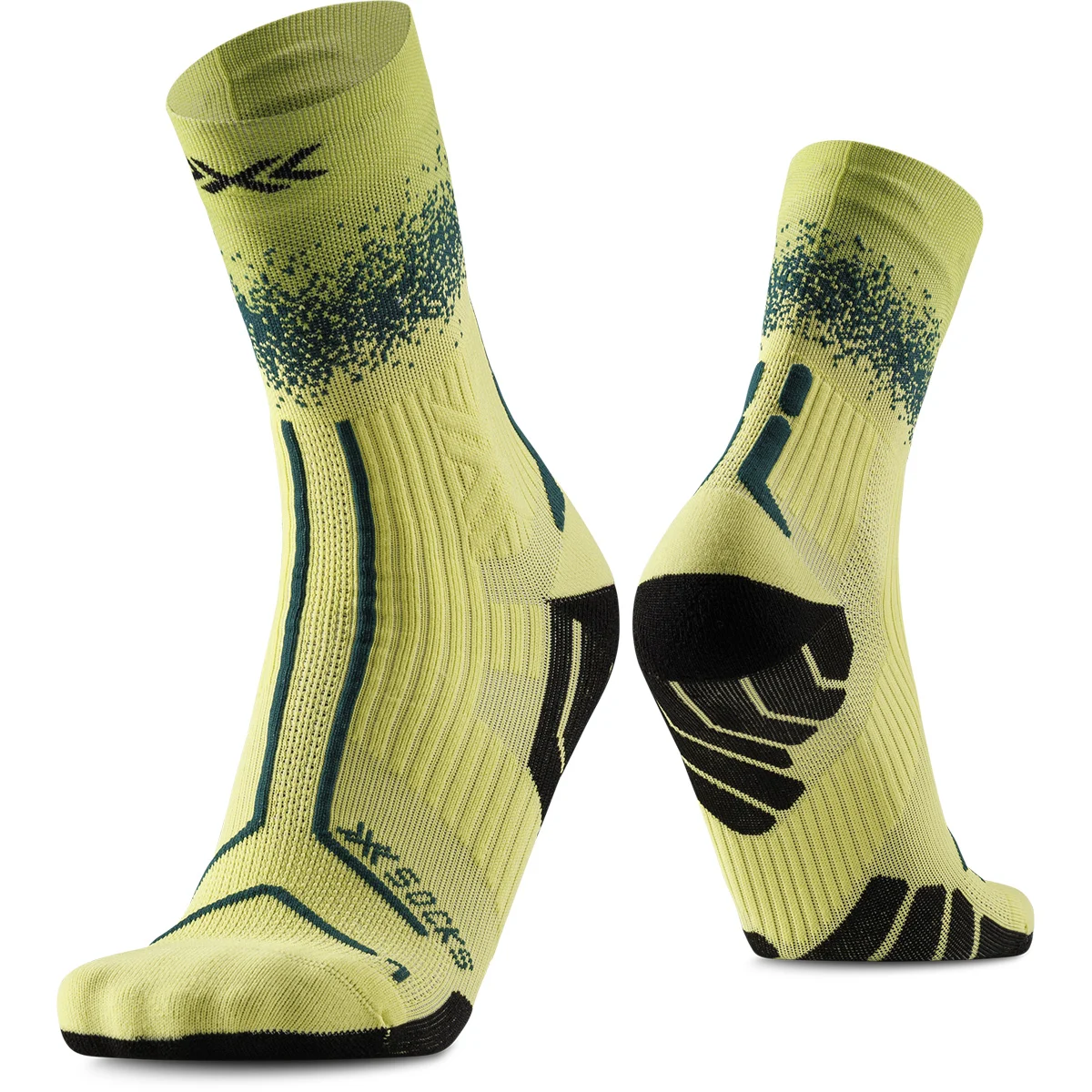 X-SOCKS TRAILRUN TERRASKIN PERFORM CREW ELECTRIC ENERGY/DARK GREEN  - Trail running socks