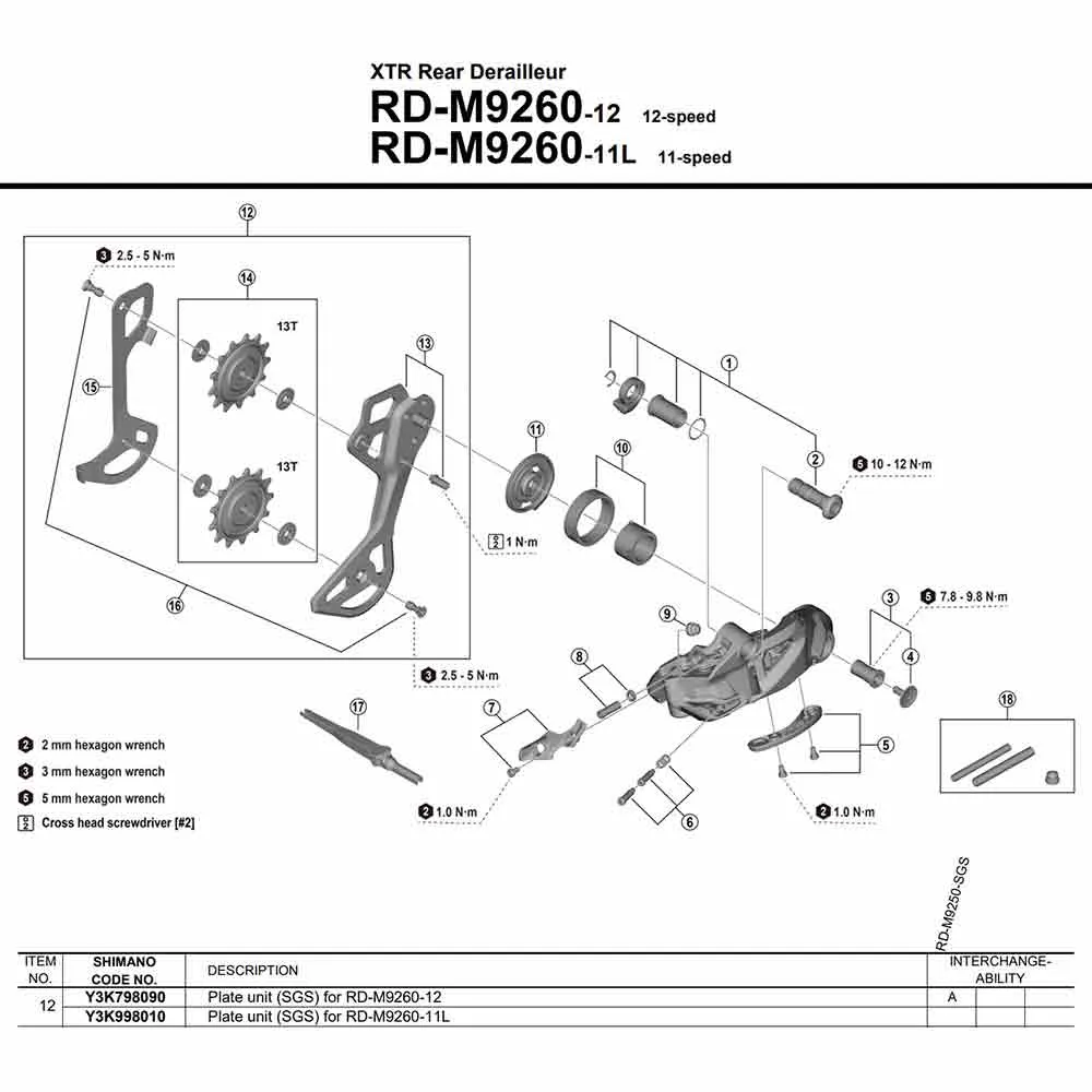 Shimano SGS Type RD-M9260-11L Y3K998010 outer cage plate